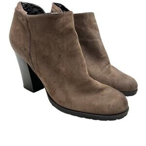 FRANCO SARTO PICNIC Dark Brown Espresso Genuine Leather Ankle Booties Boots  10